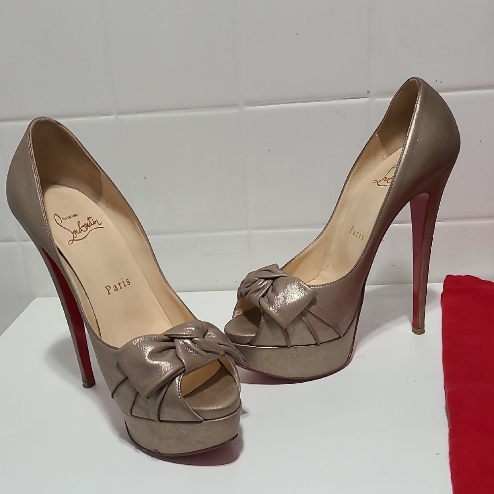 Christian Louboutin Brown Stiletto Heels with Bow Detail
